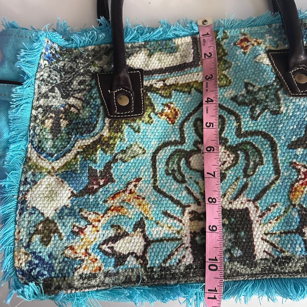 Myra Bag Ocean Live Small Tote Bag Womens Turquoise Canvas Leather Rug Boho - Picture 11 of 12